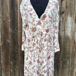 Hinge 3/4 Sleeve Floral oversized Mini Dress - Cream and Pink